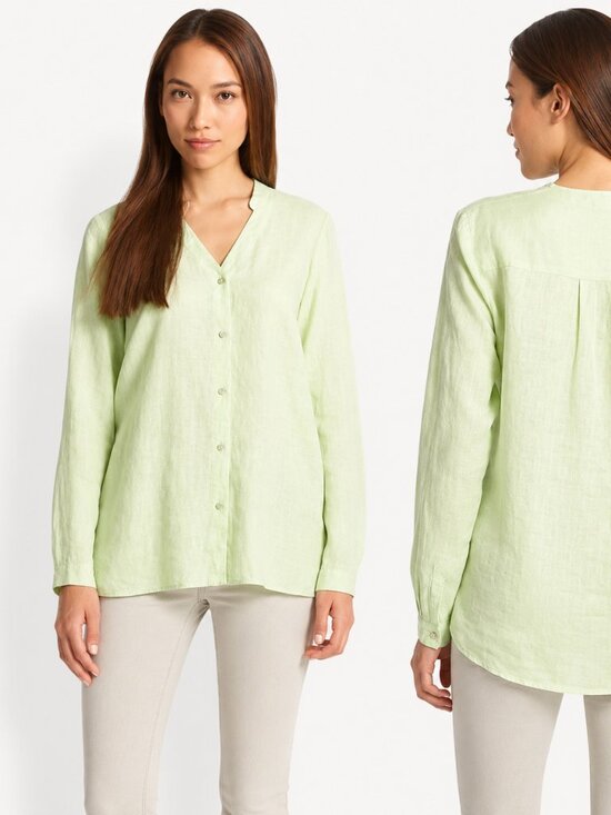 Eileen Fisher Tops - Eileen Fisher 100% Irish Linen Button Front Shirt Green Large Top Coastal Beachy